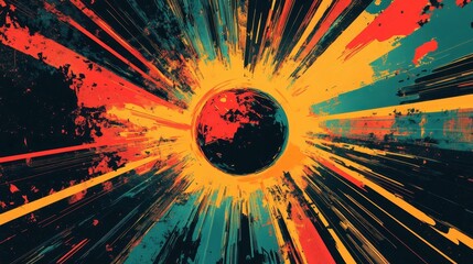 Wall Mural - Retro wallpaper with swirling energy and neon streaks in a sci-fi aesthetic