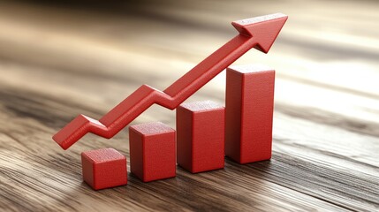 Poster - Business development visualized with a D bar graph and a bright red ascending arrow.