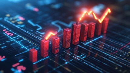 Poster - Business development visualized with a D bar graph and a bright red ascending arrow.