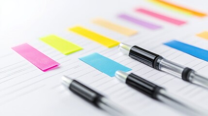Poster - Checklists and highlighters placed on a construction project timeline document.