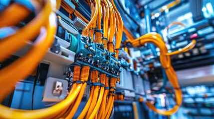 Poster - Close-up of electrical wiring harness installation in an industrial machinery setup.