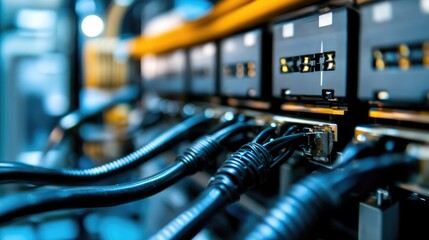 Poster - Close-up of electrical wiring harness installation in an industrial machinery setup.