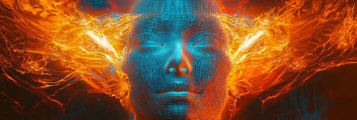 Poster - Fiery digital sculpture captured in vibrant hues