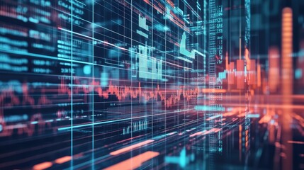 Poster - Corporate business success symbolized by futuristic AI-driven financial growth analysis and bar graphs.