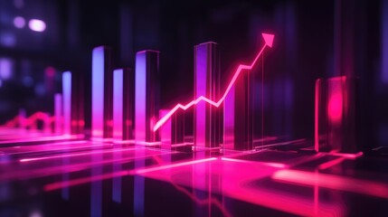 Poster - Corporate profit increase represented by a D bar chart, a futuristic histogram, and a red trend arrow.