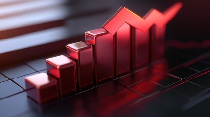 Poster - Corporate success illustrated with a rising red arrow on a bar graph, reflecting business growth trends.