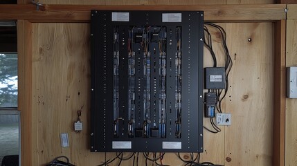 Poster - Detailed view of an electrical installation diagram with labeled circuit breakers and power connections.