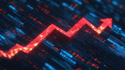 Poster - Digital banking and investment growth concept featuring a histogram and an ascending red arrow.