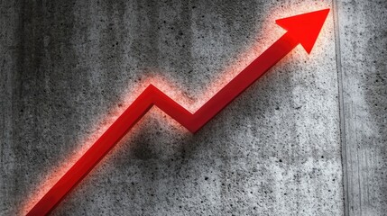 Poster - Digital finance analytics with a rising histogram and an upward-moving glowing red arrow.