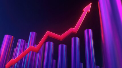 Poster - Digital finance analytics with a rising histogram and an upward-moving glowing red arrow.