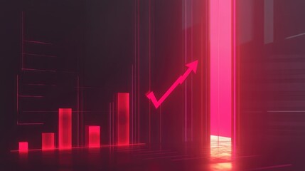Poster - Digital financial histogram with a glowing red arrow pointing upwards, representing economic expansion.