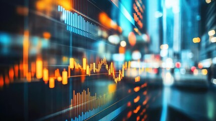 Poster - Economic prosperity visualization with stock trading indicators, rising investment trends, and asset management.