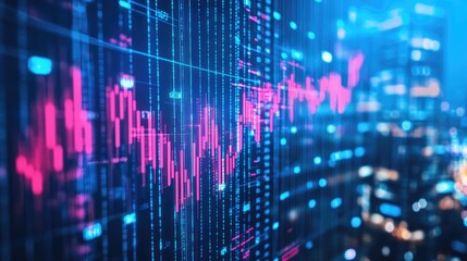 Poster - Economic prosperity visualization with stock trading indicators, rising investment trends, and asset management.