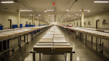 Poster - Factory inspection table with categorized 'Pass' and 'Fail' product sections.