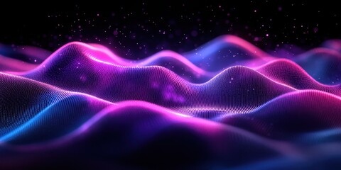 Poster - Colorful abstract wave patterns in an immersive digital landscape showcasing vibrant neon tones and flowing lines in shades of blue, pink, and purple hues