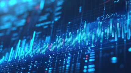 Poster - Financial market trends visualized with blue glowing technology, cryptocurrency, and business growth.
