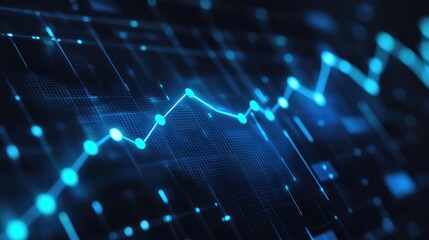 Poster - Financial market trends visualized with blue glowing technology, cryptocurrency, and business growth.