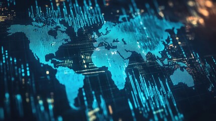 Poster - Financial network and global trade with blue-tinted stock market charts and wealth visualization.