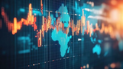 Poster - Financial network and global trade with blue-tinted stock market charts and wealth visualization.