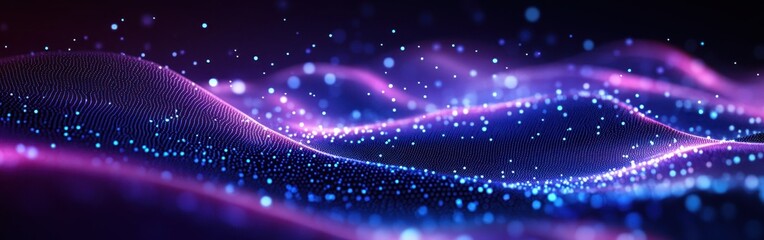 Aufkleber - Colorful abstract waves of light particles glowing in a dark background creating a dynamic visual representation of energy and motion