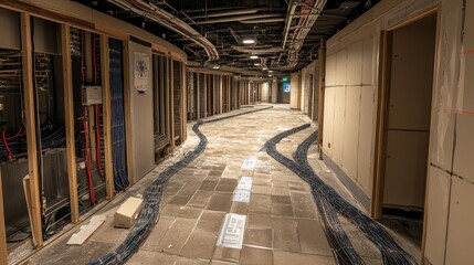 Poster - Fire-resistant electrical wiring installation in a commercial building, ensuring safety compliance.