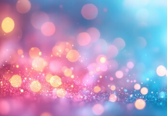 Poster - Colorful Bokeh Background with Soft Lights and Shimmering Sparkles in Pink, Blue, and Violet Tones for Creative Designs and Artistic Projects