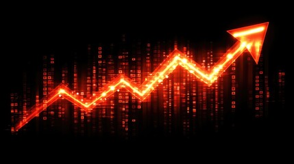Poster - Graphical representation of economic success with digital trading numbers and a bright upward arrow.