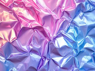 Poster - Colorful Crumpled Foil Texture with Iridescent Shades of Pink and Blue for Abstract Background and Creative Design Projects