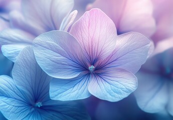 Poster - Delicate Blue and Pink Floral Petals with Soft Light and Subtle Texture, Capturing Nature's Beauty in a Gentle and Serene Atmosphere