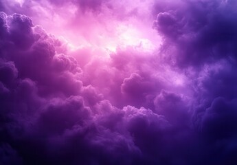 Poster - Dramatic Purple Clouds with Ethereal Light Creating a Mystical Atmosphere in the Sky Above, Ideal for Fantasy and Dreamy Backgrounds