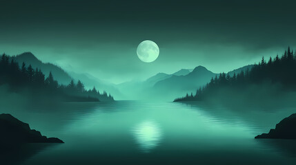  An abstract design with a grainy, dark green gradient background. Tranquil - Lake. Illustration