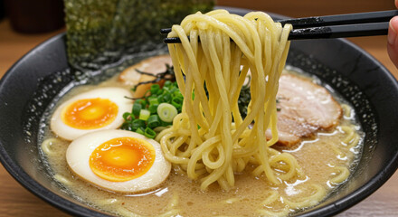 Wall Mural - delicious ramen with soft-boiled eggs and tender pork