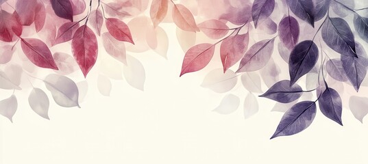 Poster - Elegant watercolor leaves design in soft pastel colors, creating a serene and calming atmosphere with harmonious textures and gentle gradients for decor and backgrounds.