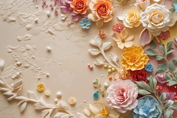 Wall Mural - Creamy Beige Design Featuring Vibrant Hues and Gentle Textures
