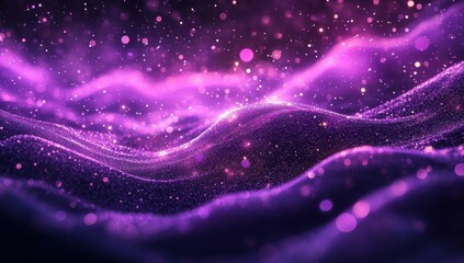Poster - Ethereal Abstract Waves of Purple Light with Sparkling Particles Creating a Dreamlike and Mystical Atmosphere for Background and Design