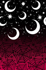 Canvas Print - Stripes of moons and webs on gradient background. Seamless horizontal pattern