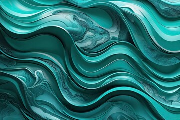 Wall Mural - Dynamic Teal Abstract Wallpaper with Flowing Curves and Wavy Patterns