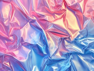 Poster - Iridescent Wrinkled Plastic Texture with Soft Pink and Blue Hues Creating a Dreamy Background for Abstract Art and Design Projects