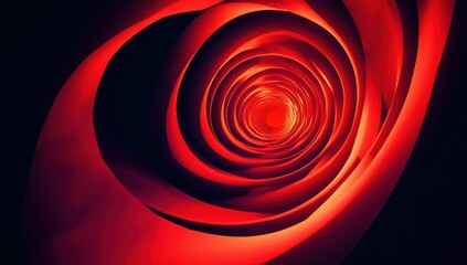 Poster - Mesmerizing Red Spiral Tunnel with Smooth Curves and Vibrant Hue Evoking Depth and Intrigue in Abstract Design