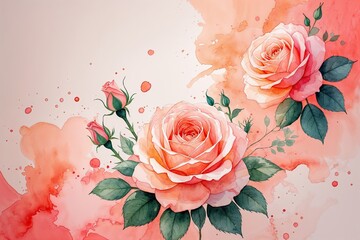 Wall Mural - Soft Peach Rose Watercolor Dreamscape with Coral and Delicate Blush Tones