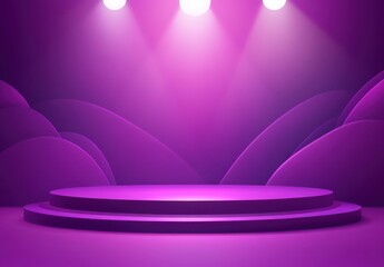 Poster - Modern purple stage setup with soft lighting and smooth background for performances, events, or artistic displays in vibrant and creative settings