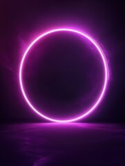 Poster - Neon Circle in Dark Space with Purple Glow and Soft Smoke Effect, Abstract Background for Creative Projects, Modern Design Element, Futuristic Concept