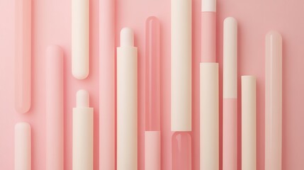 Poster - Creative Arrangement of Transparent and Opaque Tubes on a Pastel Pink Backdrop Showcasing Modern Design Elements