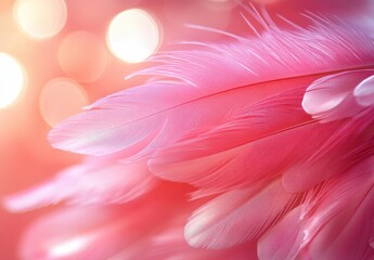 Poster - Soft and Delicate Pink Feathers on a Gradient Background with Bokeh Effects, Ideal for Creative and Artistic Projects Featuring Natural Elements