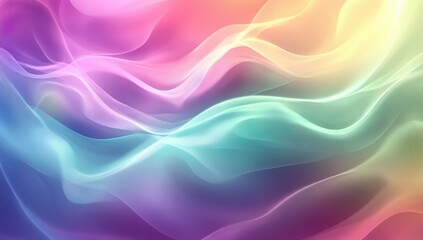 Poster - Soft Pastel Waves Flowing Across a Vibrant Background with Gentle Hues of Pink, Blue, and Lavender in an Abstract Art Style