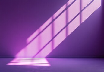 Poster - Soft Purple Light Casting Geometric Patterns on Simplistic Wall and Floor in Minimalist Interior Space for Calm and Creative Ambience