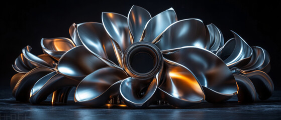 Poster - Metallic turbine blades with intricate textures and industrial design