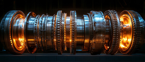 Poster - high tech turbine engine with metallic textures and glowing components
