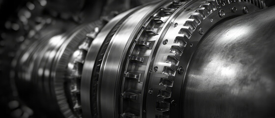 Poster - high quality metallic turbine blades showcasing intricate textures and industrial design