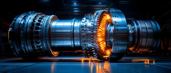 Poster - high tech industrial turbine engine with glowing components and metallic textures